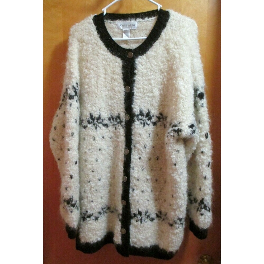 Jones Wear Womens Mohair Cardigan Sweater Black White Size M/L